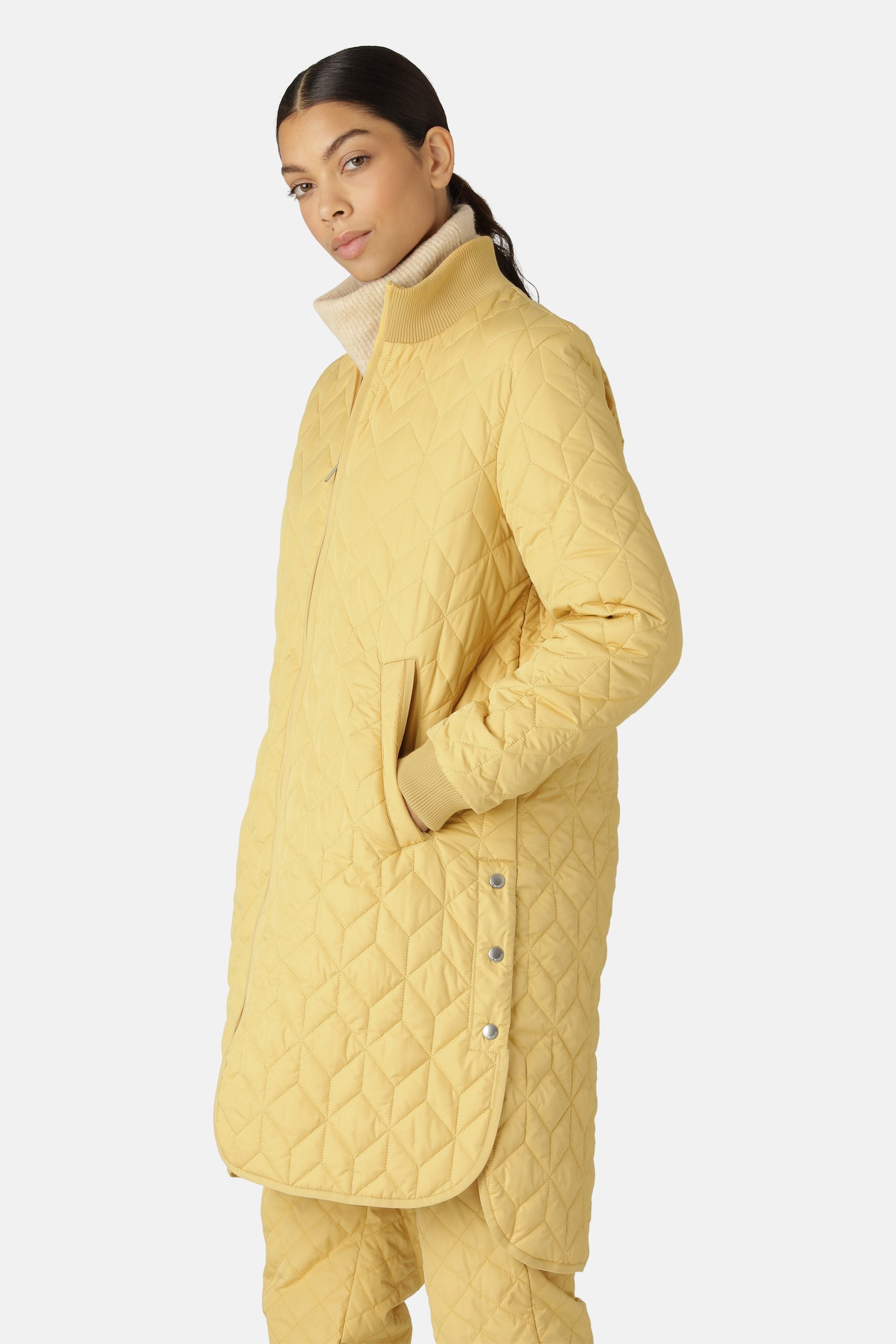 Long Padded Quilt Jacket - Marigold